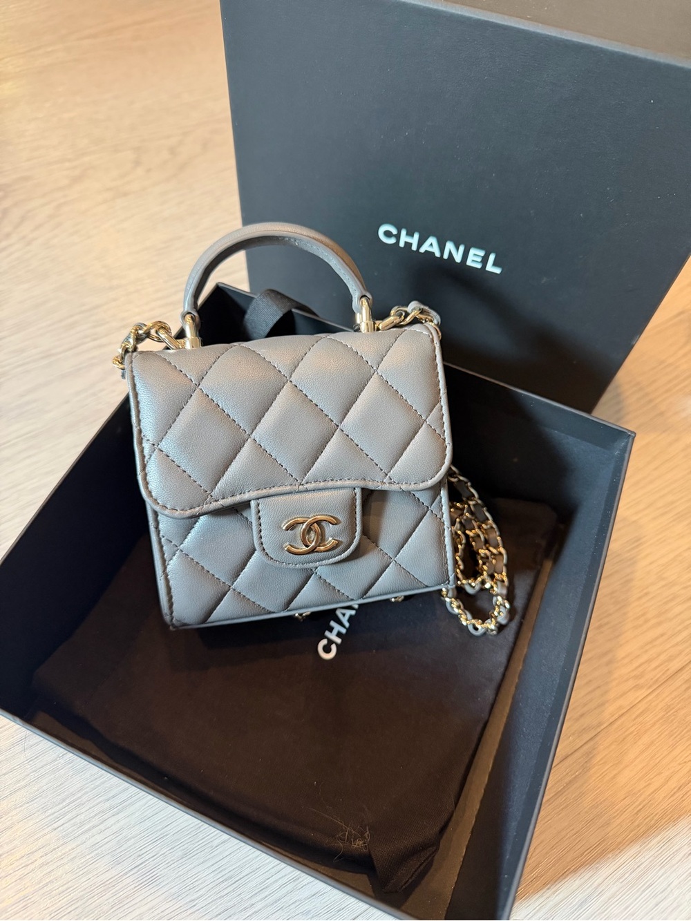 CHANEL 22P Mini Top-Handle Bag in Gray with Silver Hardware